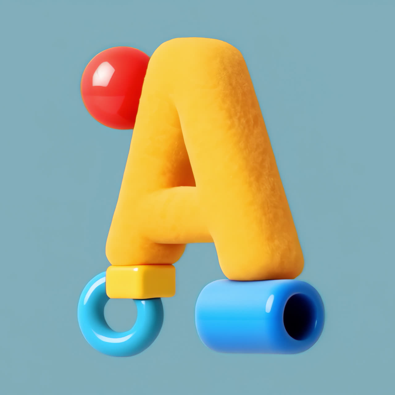 Animazione di una lettera 3D colorata, risorsa isolata, video 4K trasparente, canale alfa, ProRes 4444