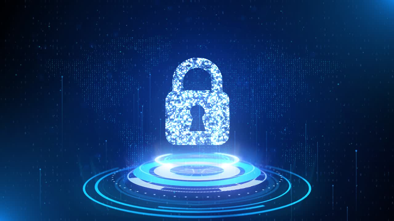 4k lock icon digital padlock of cyber security data technology global network protection backgrounds