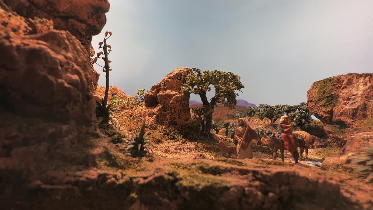 Rappresentazione natalizia contemporanea di una scena religiosa con bellissime statuine dipinte del presepe