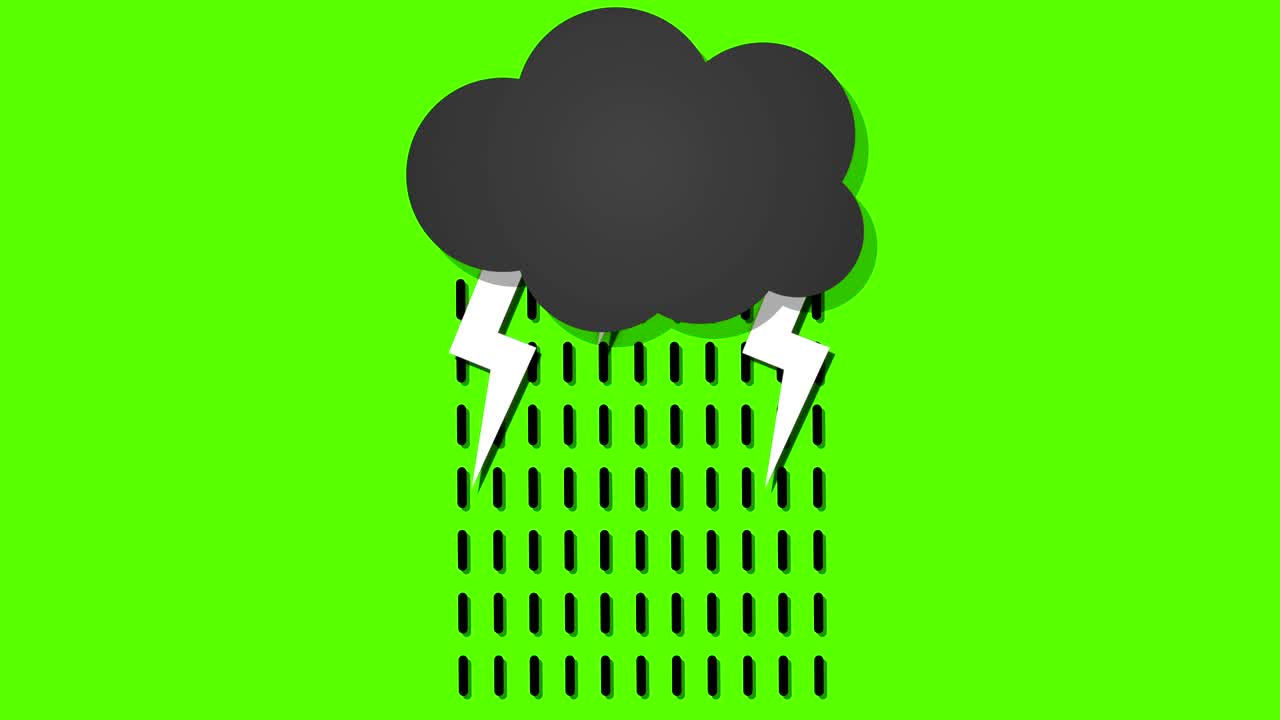 pantalla verde de bucle de nube de trueno animada de dibujos animados