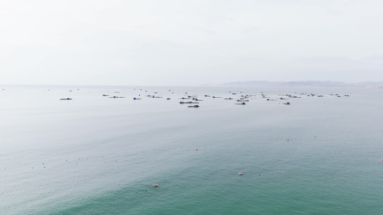 Aerial View Dolly of the Coast and Boats in Ninh Thuận.