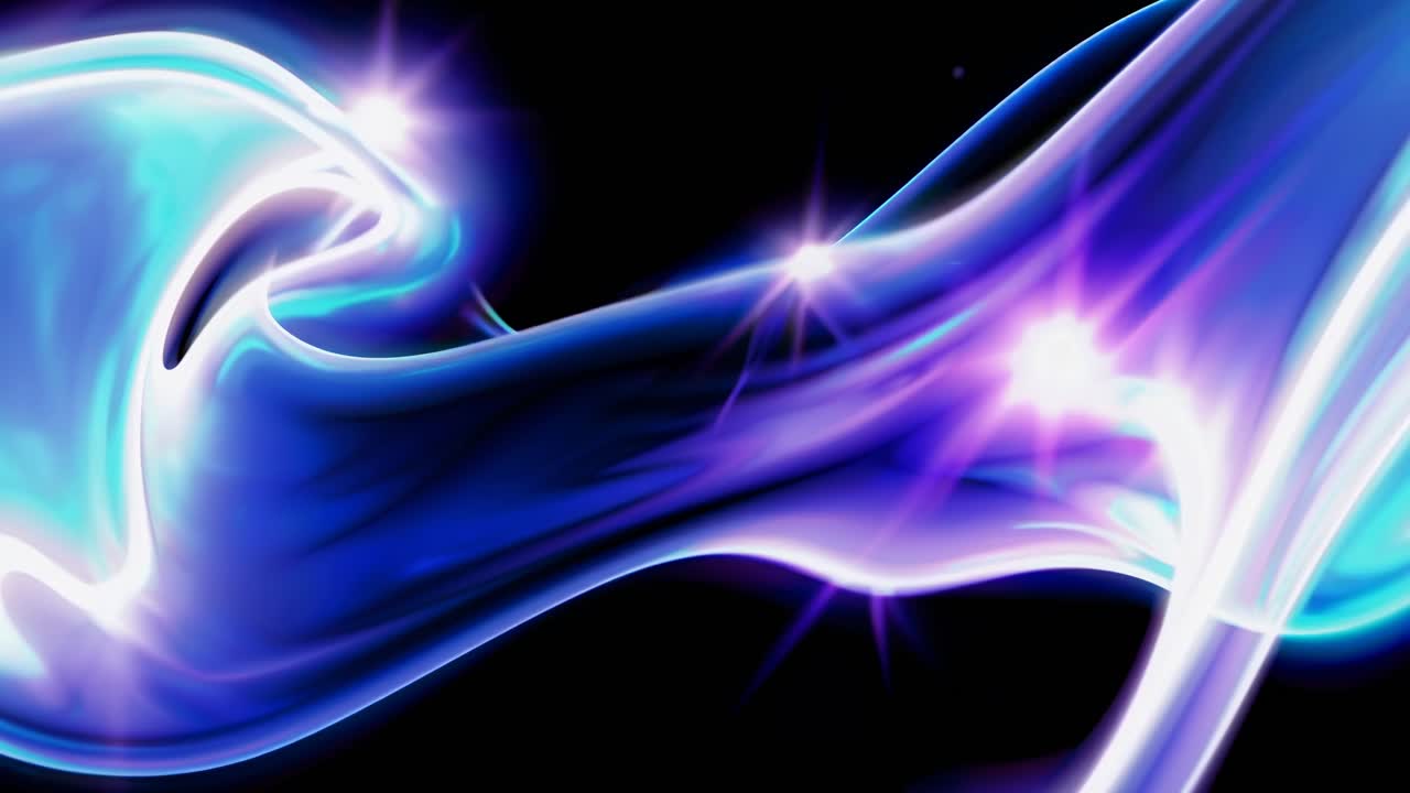 Abstract video art with flowing neon blue and purple waves