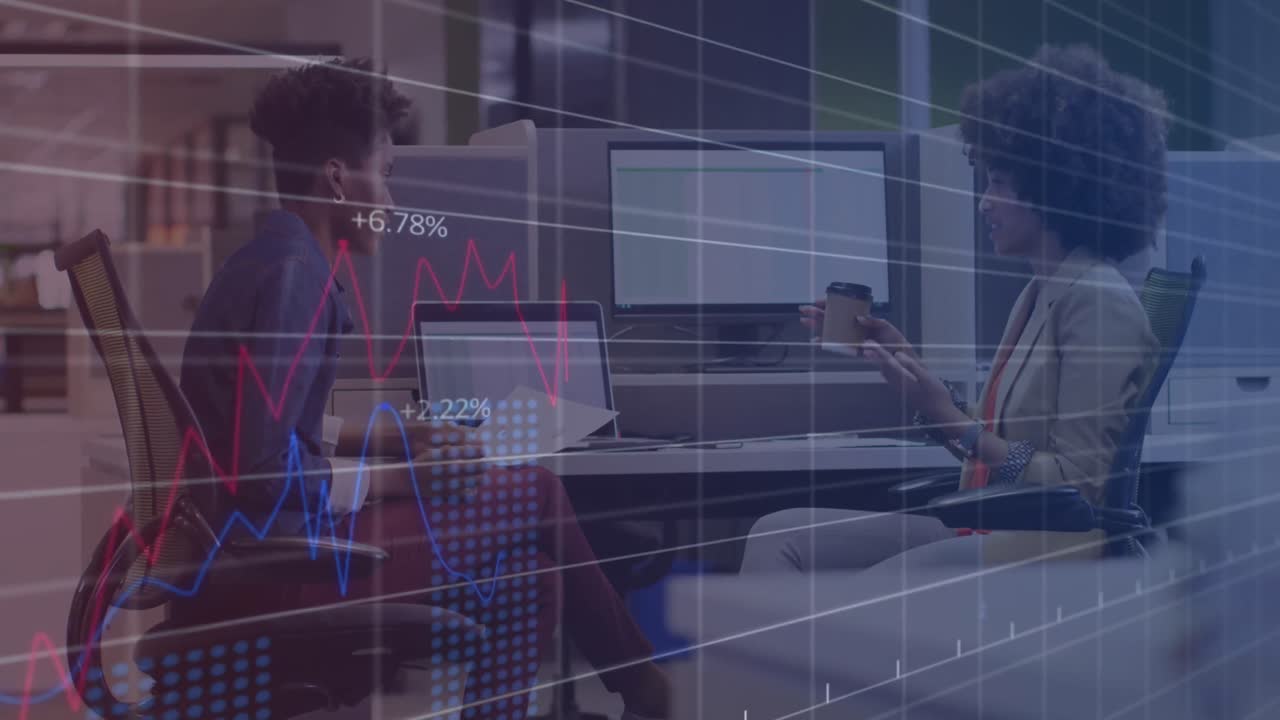 animazione delle statistiche e dell'elaborazione dei dati finanziari per gli imprenditori che lavorano in ufficio