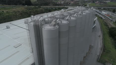 huge industrial reservoir towers aerial view