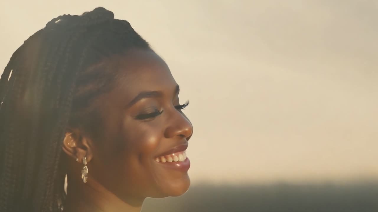 Portrait of a beautiful Black woman with braids smiling outdoors