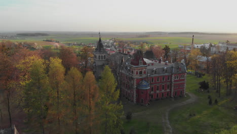 aerial view of the palace in krowiarki, poland