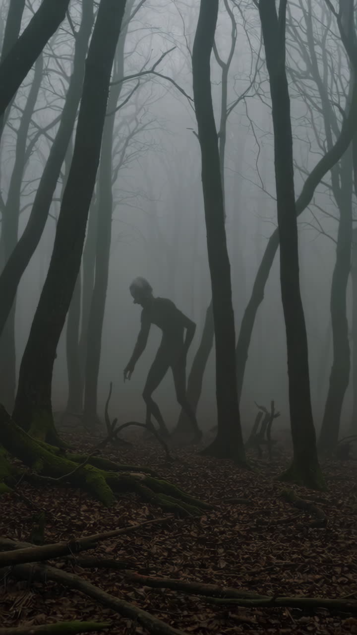 figura misteriosa en un bosque de niebla