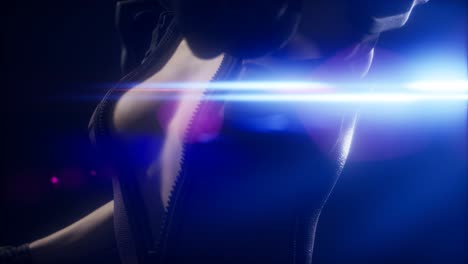 mujer joven cyberpunk, estilo futurista