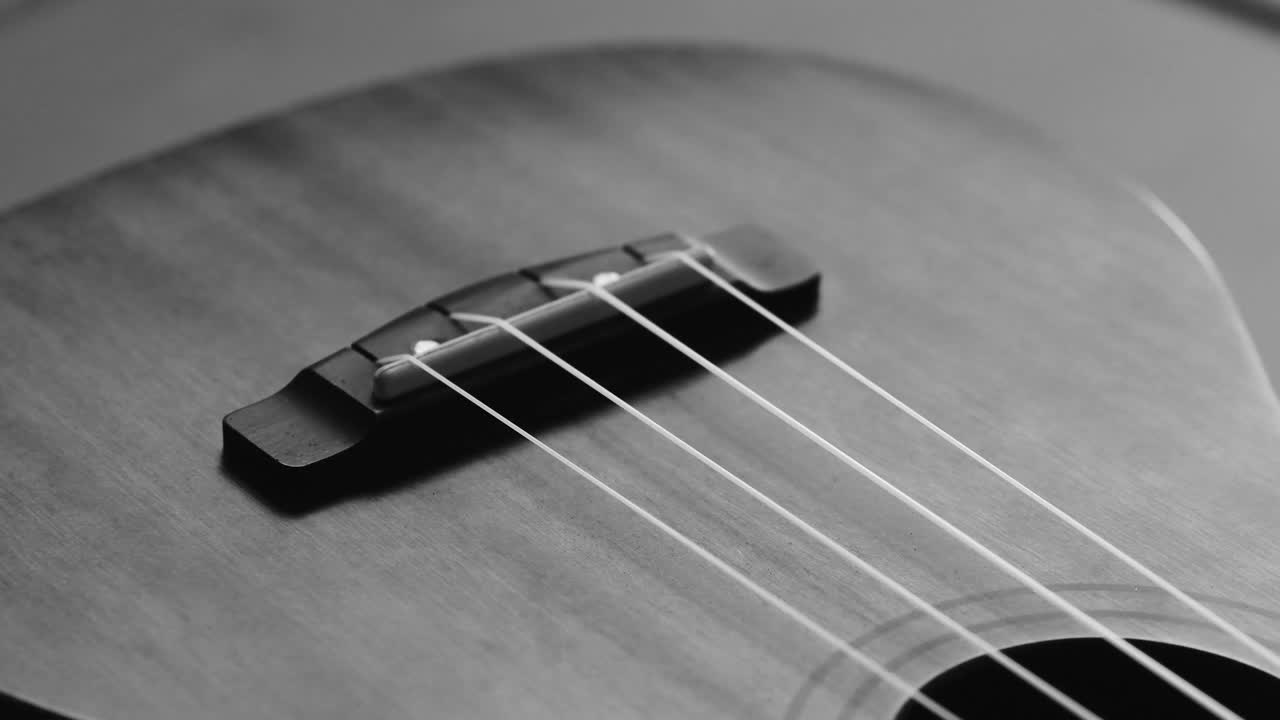 Ukulele and Earphones: A Monochrome Close-Up