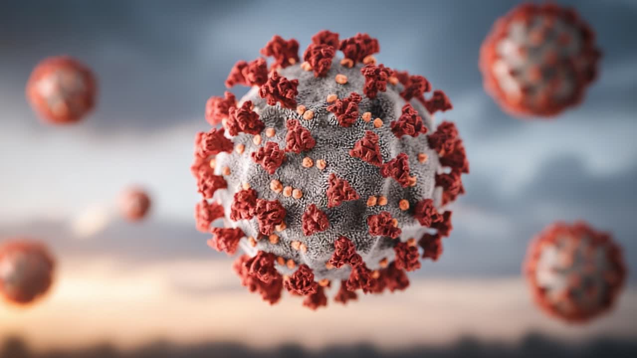 Detailed Visual Representation of a Virus Particle with Spiky Proteins, Highlighting Its Structure and Characteristics in a Scientific Illustration