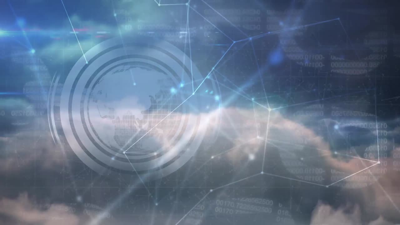 Animation of network of connections over cloudy background