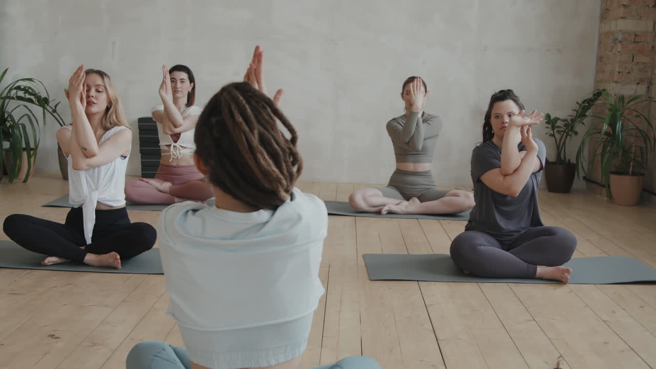 Group Female Yoga Class With Coach