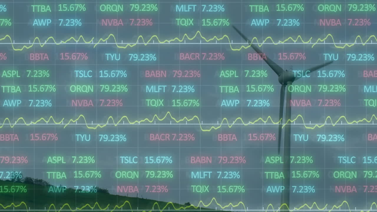 풍력 터빈을 통해 금융 데이터 처리의 애니메이션