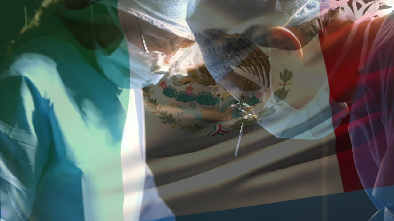 수술실 에서 외과의사 들 위 에 흔들리는 멕시코 의  ⁇ 발 의 애니메이션