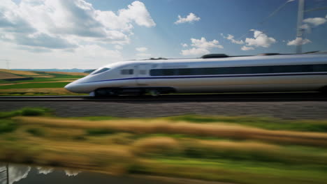 high-speed train across scenic countryside