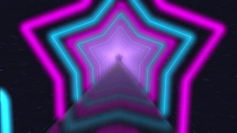volando a través de brillantes estrellas de neón giratorias creando un túnel, espectro púrpura rojo azul, luz ultravioleta fluorescente, iluminación moderna de colores, animación en bucle de 4k.