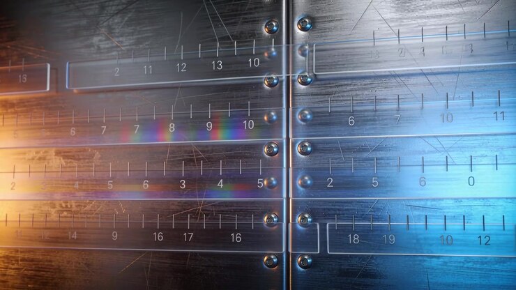 Lighting shifting brushed metal panel in shop showing sliding rainbow across scales rivets scuffs