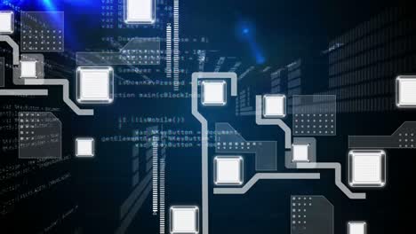 animation of network of connections with data processing in background