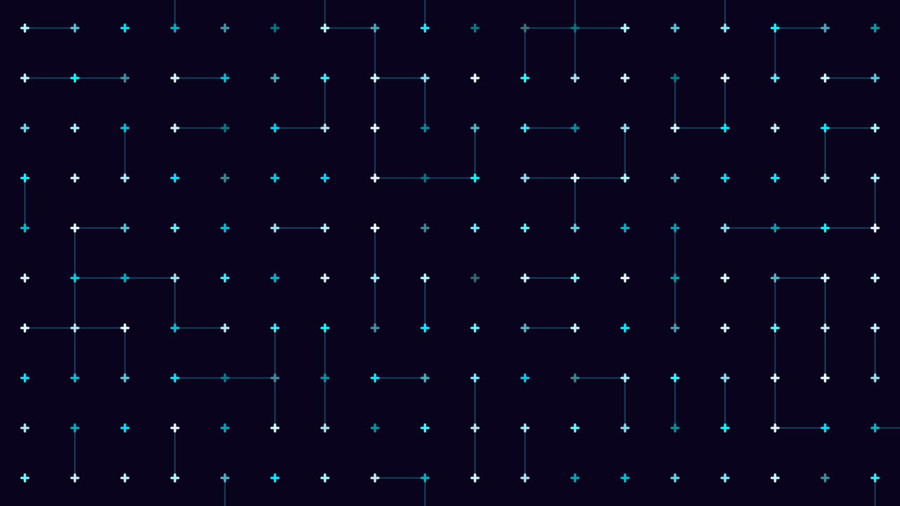 Futuristic abstract footage of glowing nodes linked by thin lines on a dark background, forming a digital network pattern for technology, data, and communication themes