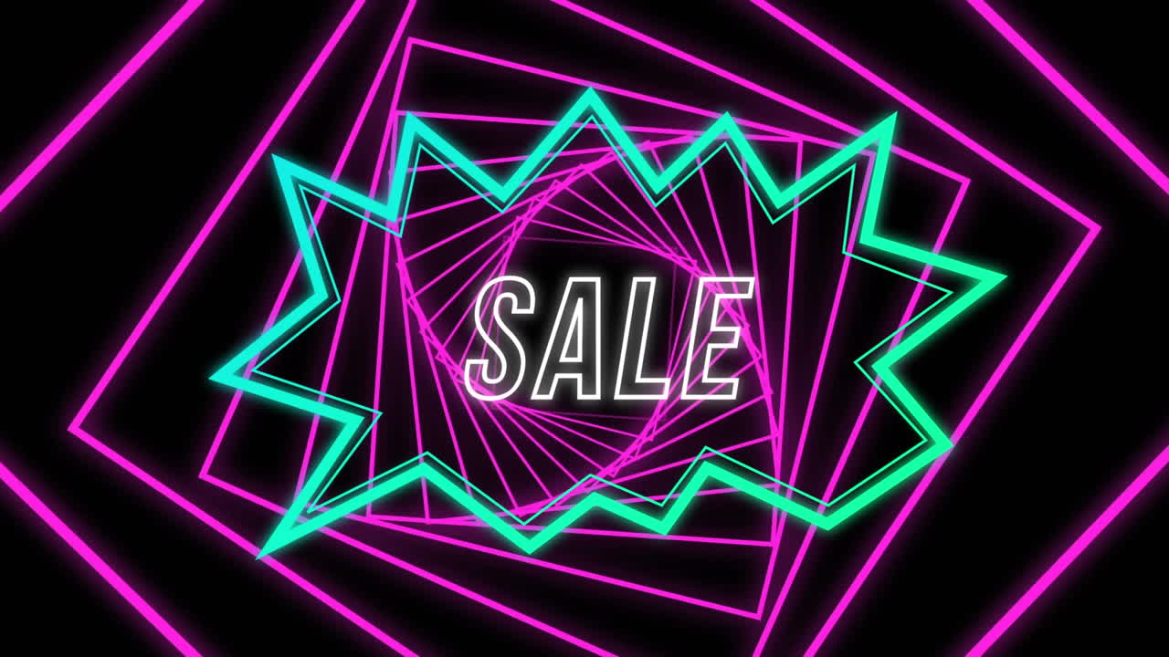 검은색 바탕에 회전하는 분홍색 나선형의 파란색 모양의 판매 그래픽