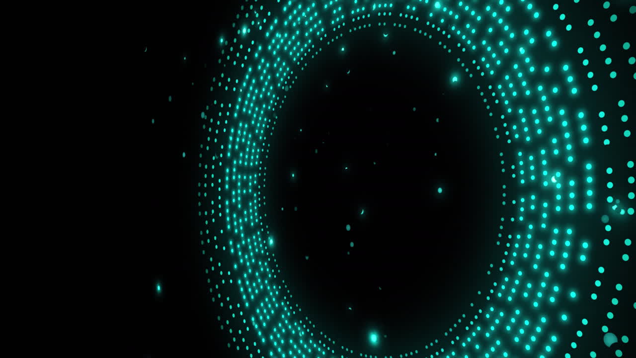 Animation of spinning blue glowing circles on black background