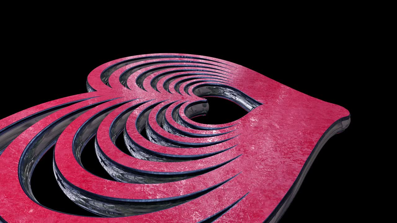 corazón. un personaje en una serie de contornos. material - cromo, con brillo y textura rosada. el signo vuela en el marco con una propagación. alfa.