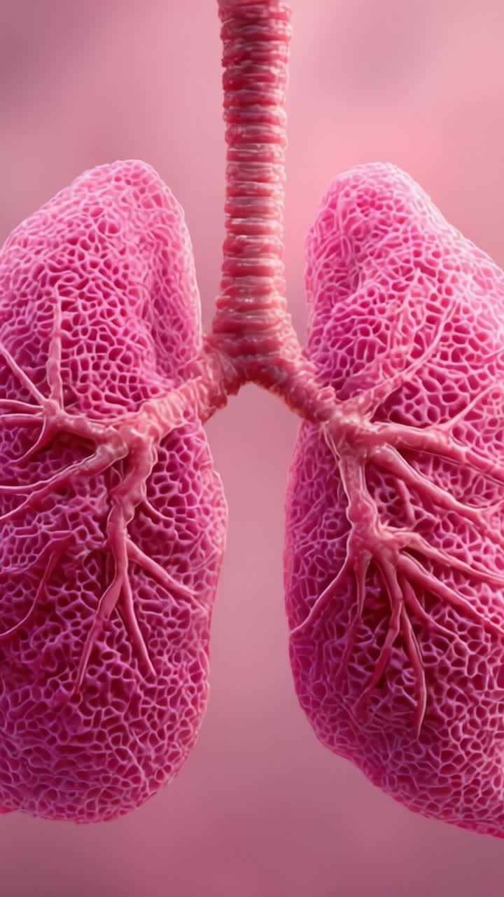 Vista microscopica dettagliata dei polmoni che ne evidenzia la struttura complessa, fondamentale per la funzione respiratoria e la salute generale del corpo umano