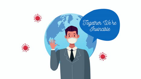 businessman with together we are invincible message campaign