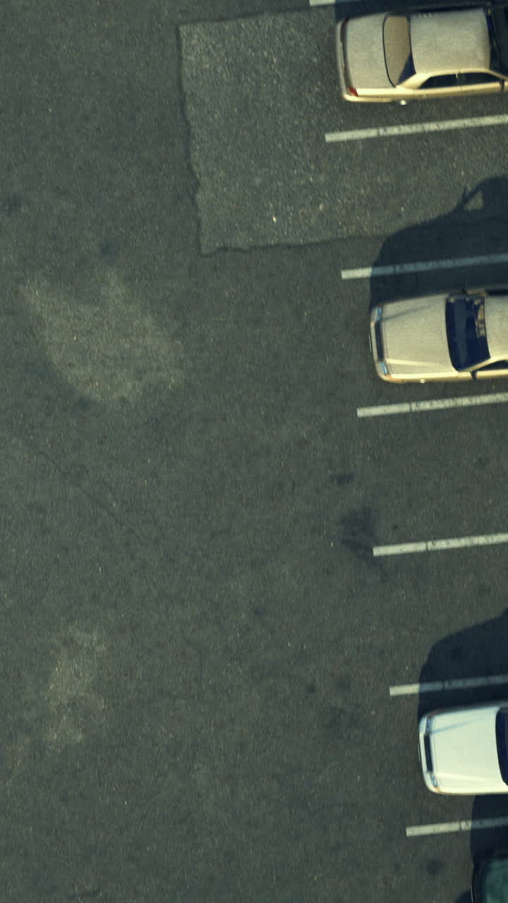 Parking lot view with vehicles arranged in lines during daytime