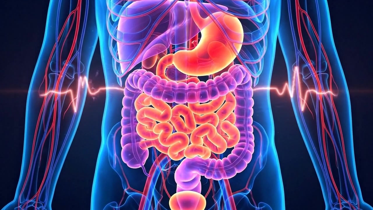 Glowing digital medical scan of digestive system