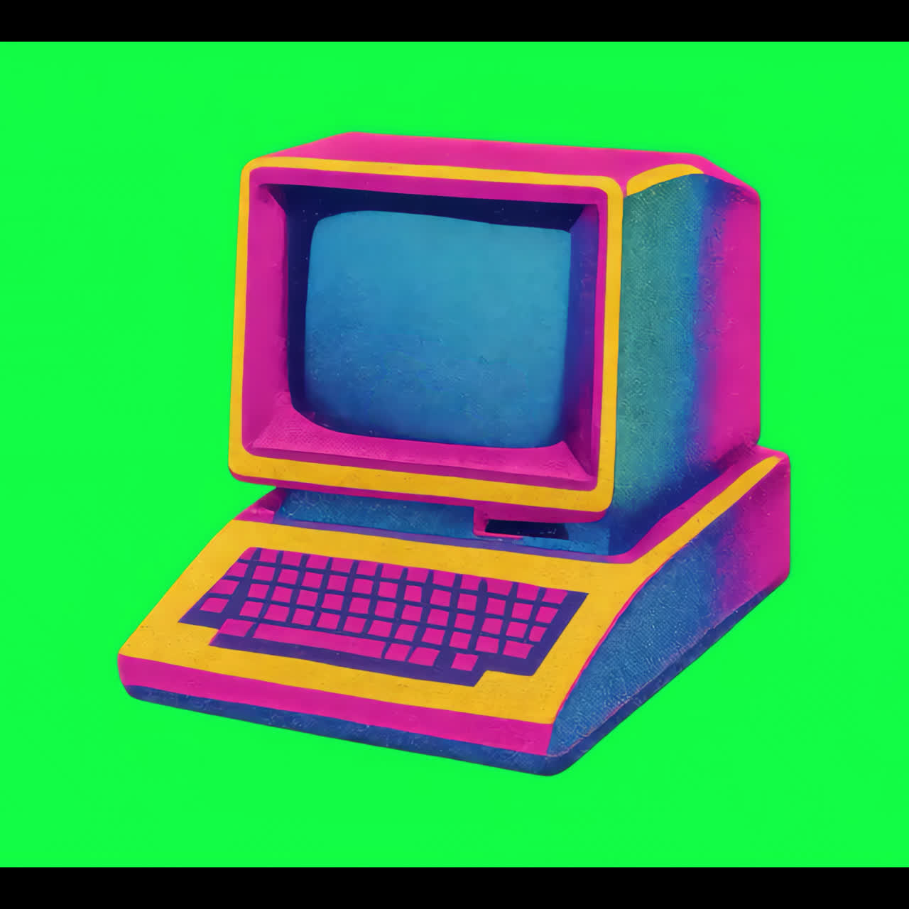 Colorful retro computer illustration animation isolated asset, transparent 4K video, alpha channel