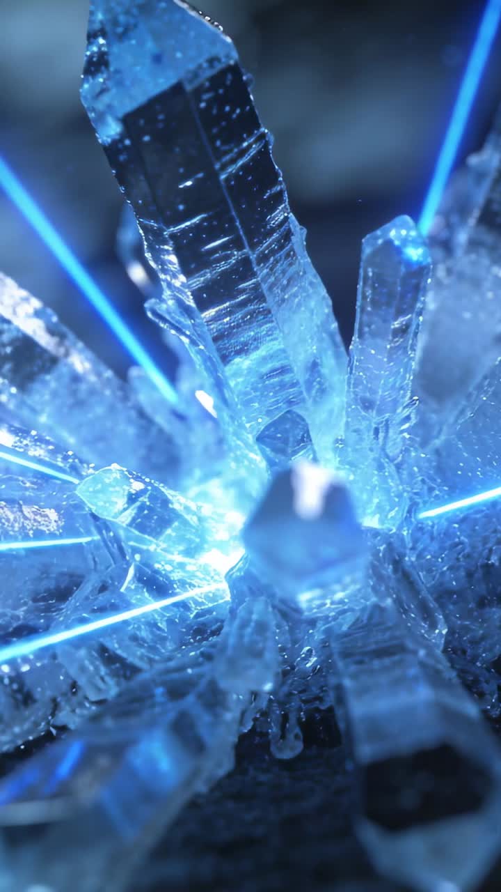 Vertical video: Reacting to meeting blue beams, central cluster refracting light, speckling on set