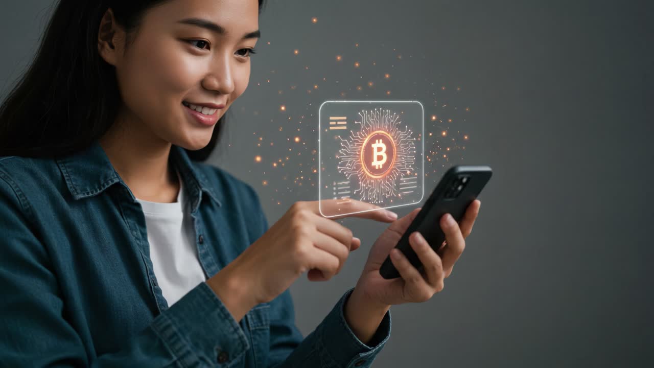 Engaging User Interactions with Cryptocurrency: A Young Woman Exploring Bitcoin through Digital Technologies on Her Smartphone