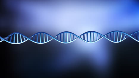 animation of dna strand spinning with copy space over blue and black background