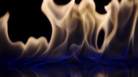 close-up of colorful flames on black background
