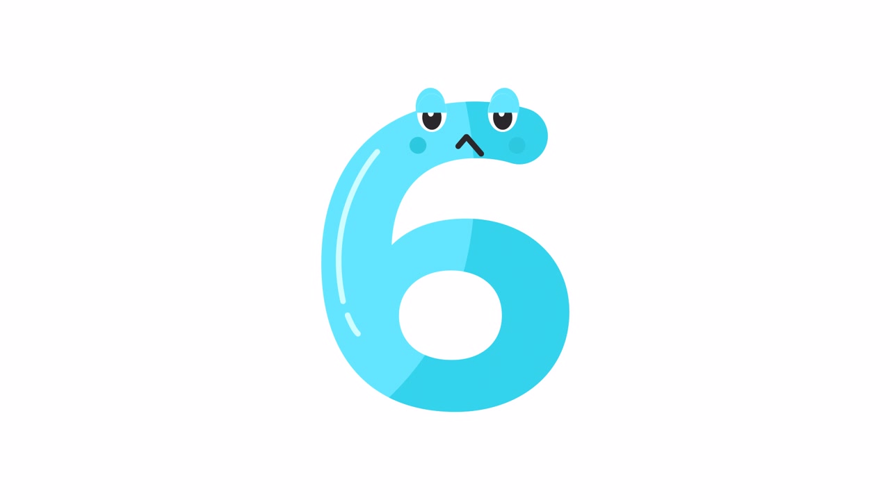 Animated Blue Number Six Character Showing Sad Expression
