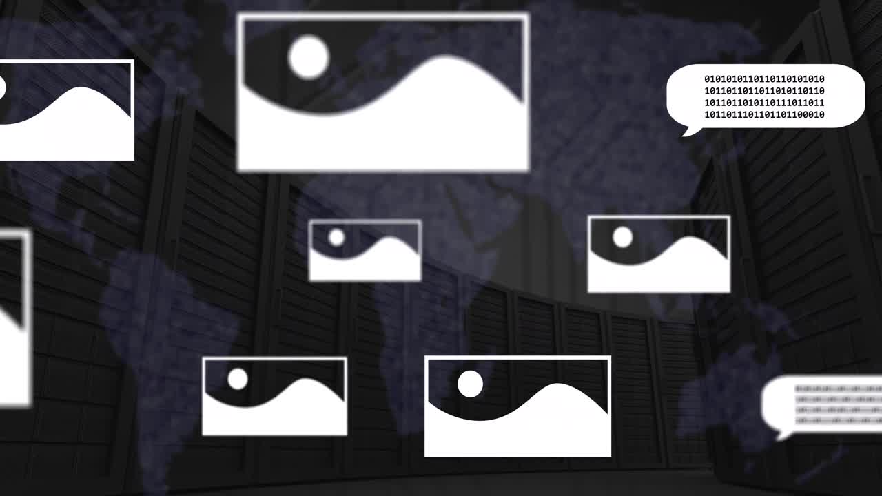 온라인 ai 채팅 아이콘과 세계 지도의 애니메이션