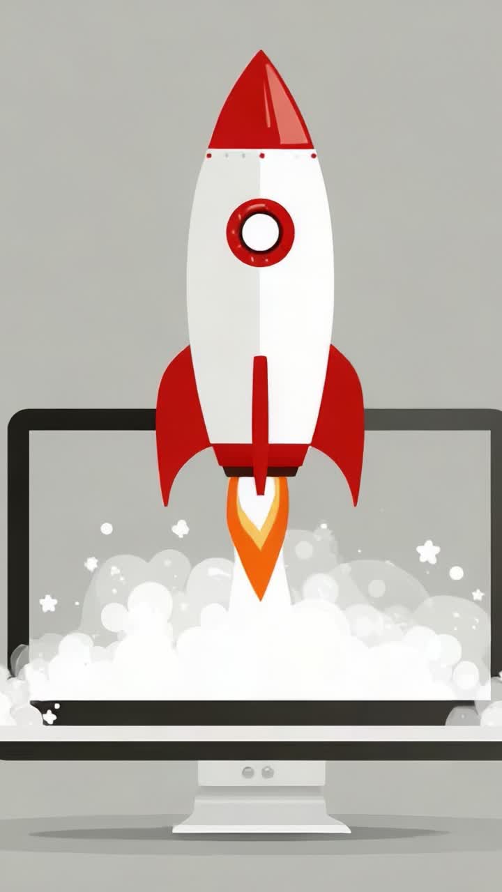 A vibrant rocket launching from a computer screen, representing innovation and growth in technology. This dynamic imagery embodies the spirit of advancement and exploration
