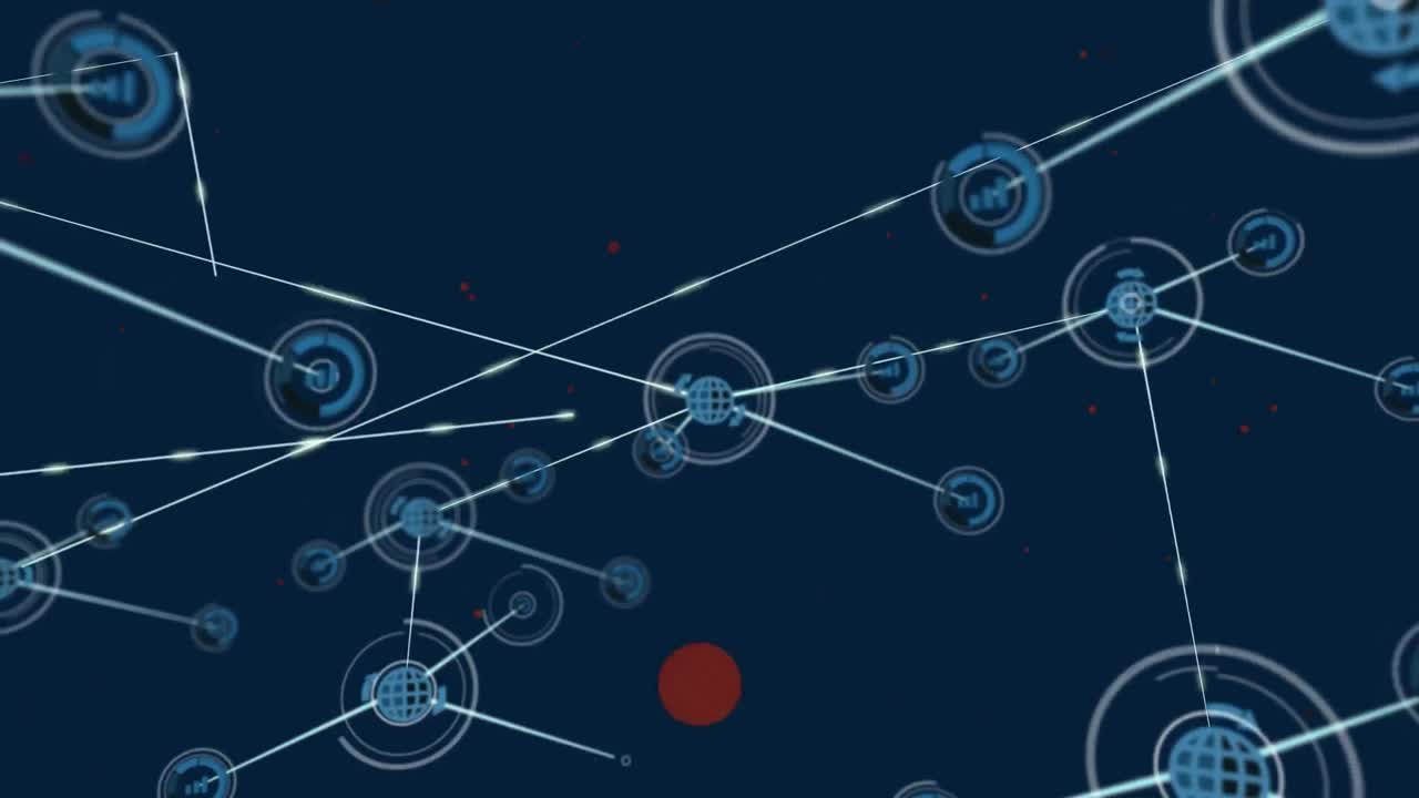 Animation of network of connections with digital icons over blue background