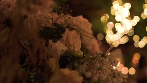 wedding bouquet indoors, low light at night - close up