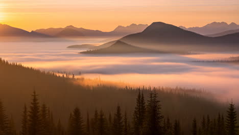foggy mountain valley at sunrise