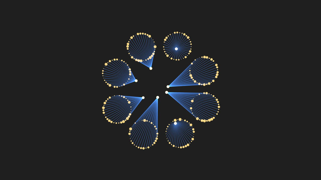 patrón circular de líneas y puntos azules sobre un fondo oscuro