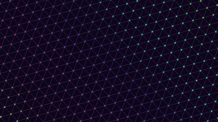Abstrakt digital kunst med et dynamisk arrangement af lysende prikker mod en mørk baggrund, der skaber et visuelt slående og hypnotisk mønster