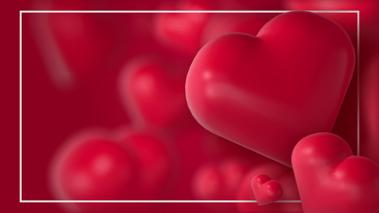 3D colorful red romantic valentine hearts background floating with happy Valentines Day greetings. Loop animation. Copy space.