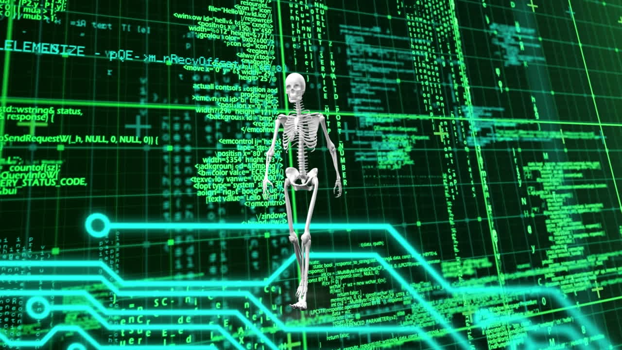 animación del procesamiento de datos y redes de conexiones sobre molienda