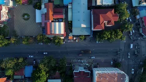 Aerial-Crowded-Streets-Phnom-Penh-Motorbike-Vehicle-Community-City-Cambodia-Crime-Human-Trafficking-Urban-Capitol-City-Buddhism-Temple-Palace-4K