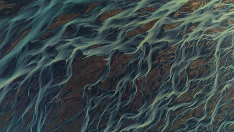 aerial close-up detailed of kálfafell river braids of iceland