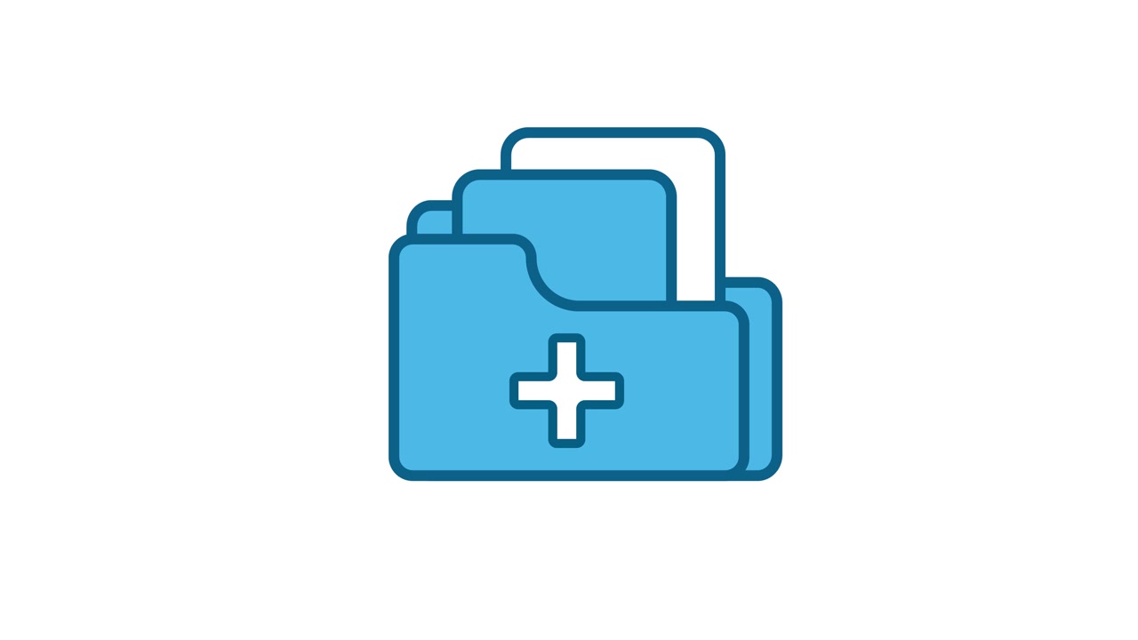 Medical record folder icon with plus symbol animation isolated on white background