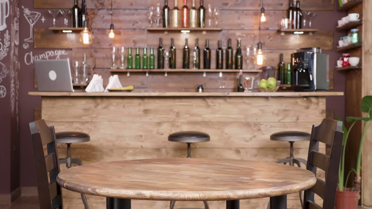 Interior of a Bar with Wooden Furniture