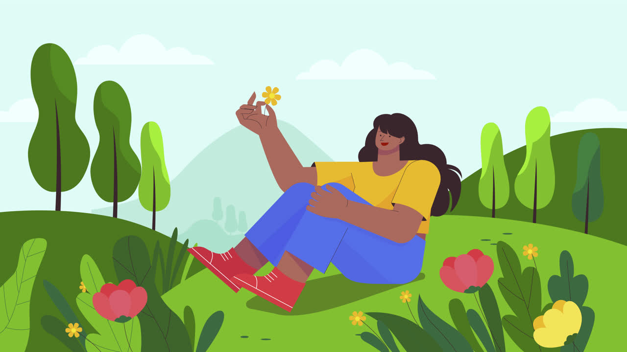 Woman Enjoying Spring Day in Park